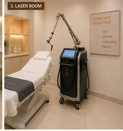 Laser room with diode laser hair reduction machine